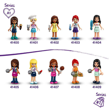 LEGO Friends mini-doll collection featuring ten characters from series 1 and 2, perfect for creative play and styling.