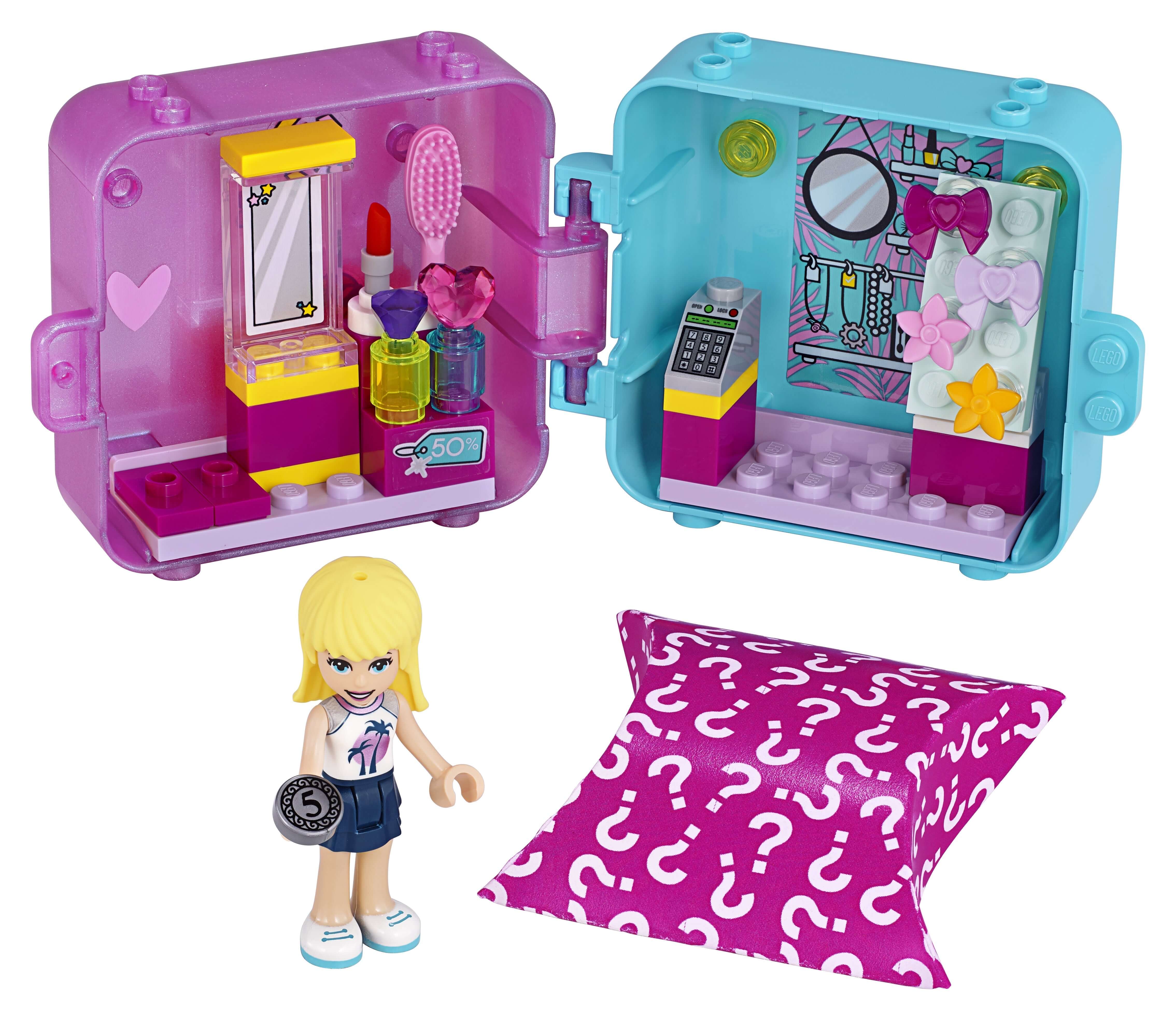 LEGO Friends Stephanie's Shopping Play Cube 41406 with mini-doll, accessories, and play cube design for creative fun.