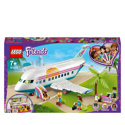 LEGO Friends Heartlake City Aeroplane Play Set 41429 with check-in desk, boarding stairs, and realistic accessories.