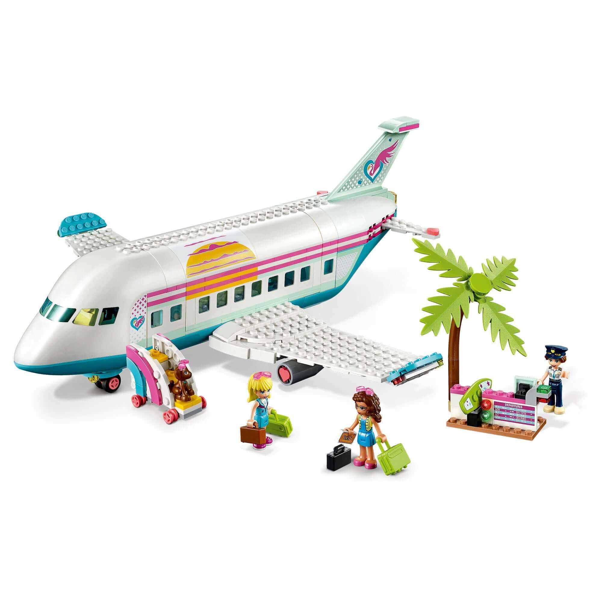 LEGO Friends Heartlake City Aeroplane playset with figures, check-in desk, and palm tree accessories