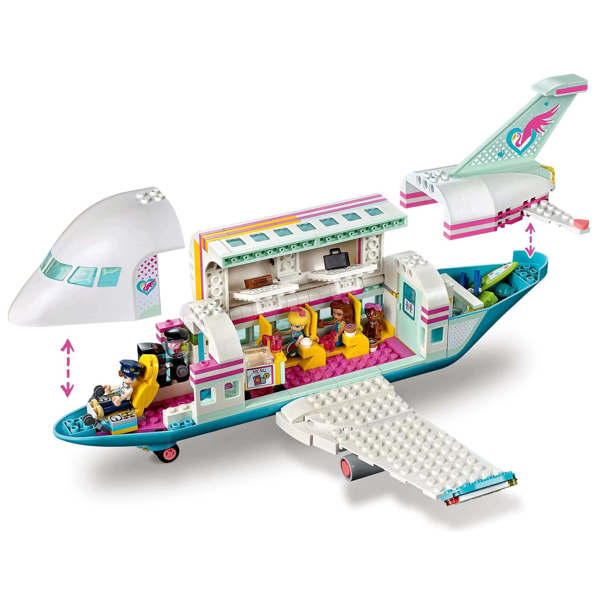 LEGO Friends Heartlake City Aeroplane Play Set 41429 featuring an open cabin and boarding stairs with accessories.