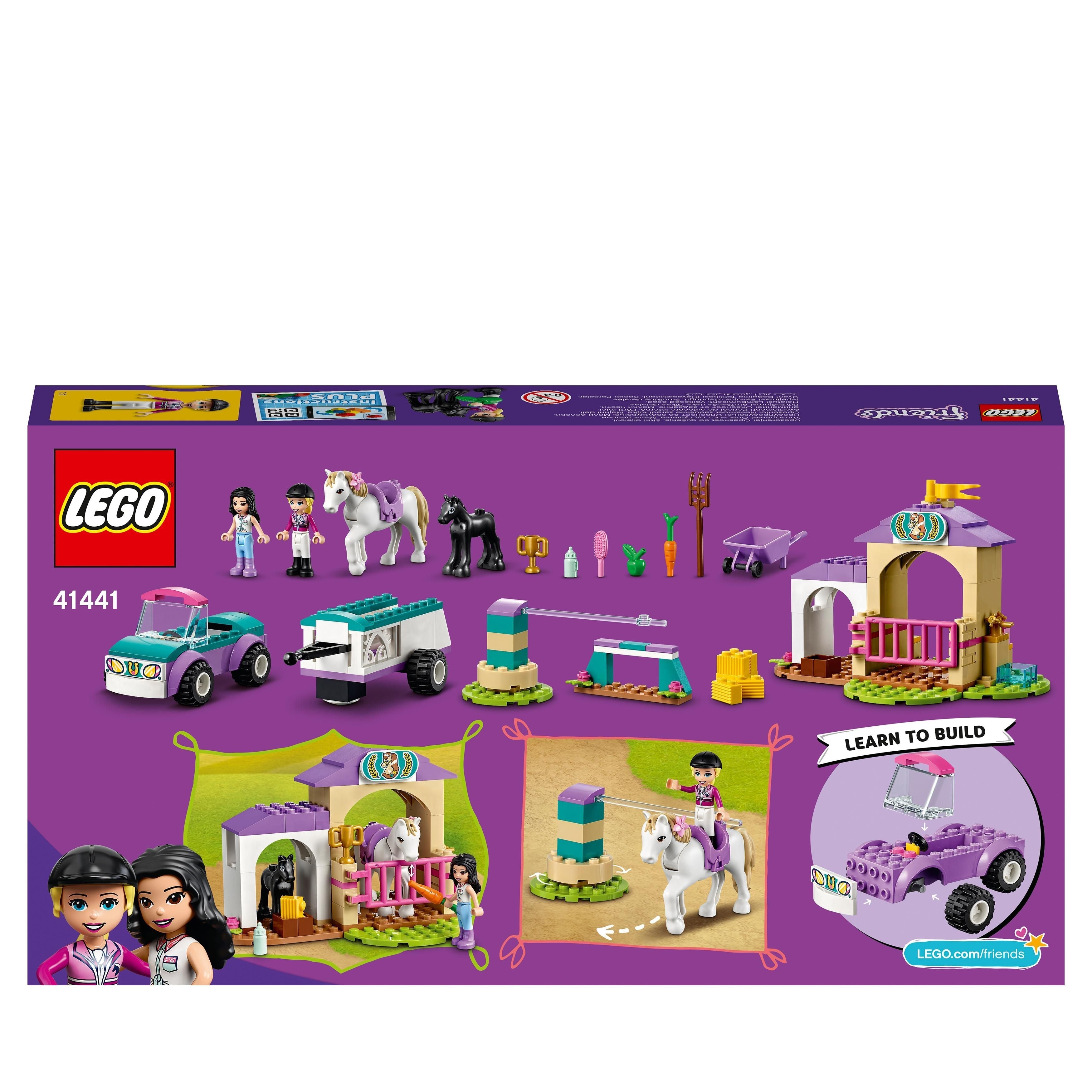 LEGO® Friends Horse Training and Trailer Toy 41441 featuring building sets, horse, trailer, and characters for creative roleplay.