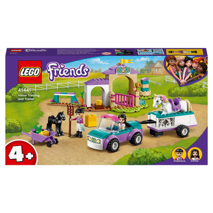 LEGO Friends 41441 Horse Training and Trailer toy set with cars, horses, and play features for creative roleplay.