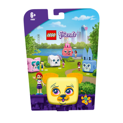 LEGO Friends Mia's Pug Cube Playset 41664 featuring cute doggy design, perfect for creative kids aged 6 and up.