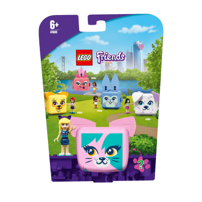 LEGO Friends Stephanie's Cat Cube Playset 41665, a cat-themed minidoll toy for kids aged 6+, perfect for play or display.