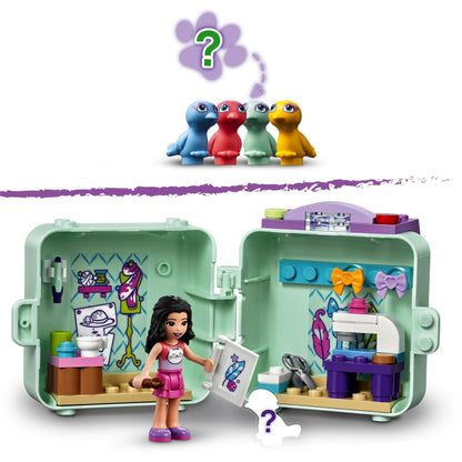 LEGO® Friends Emma’s Fashion Cube Play Set 41668 showcases sewing designs and colorful characters in a portable toy.