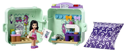 LEGO® Friends Emma’s Fashion Cube Play Set 41668 featuring Emma with sewing designs and accessories in a portable toy.