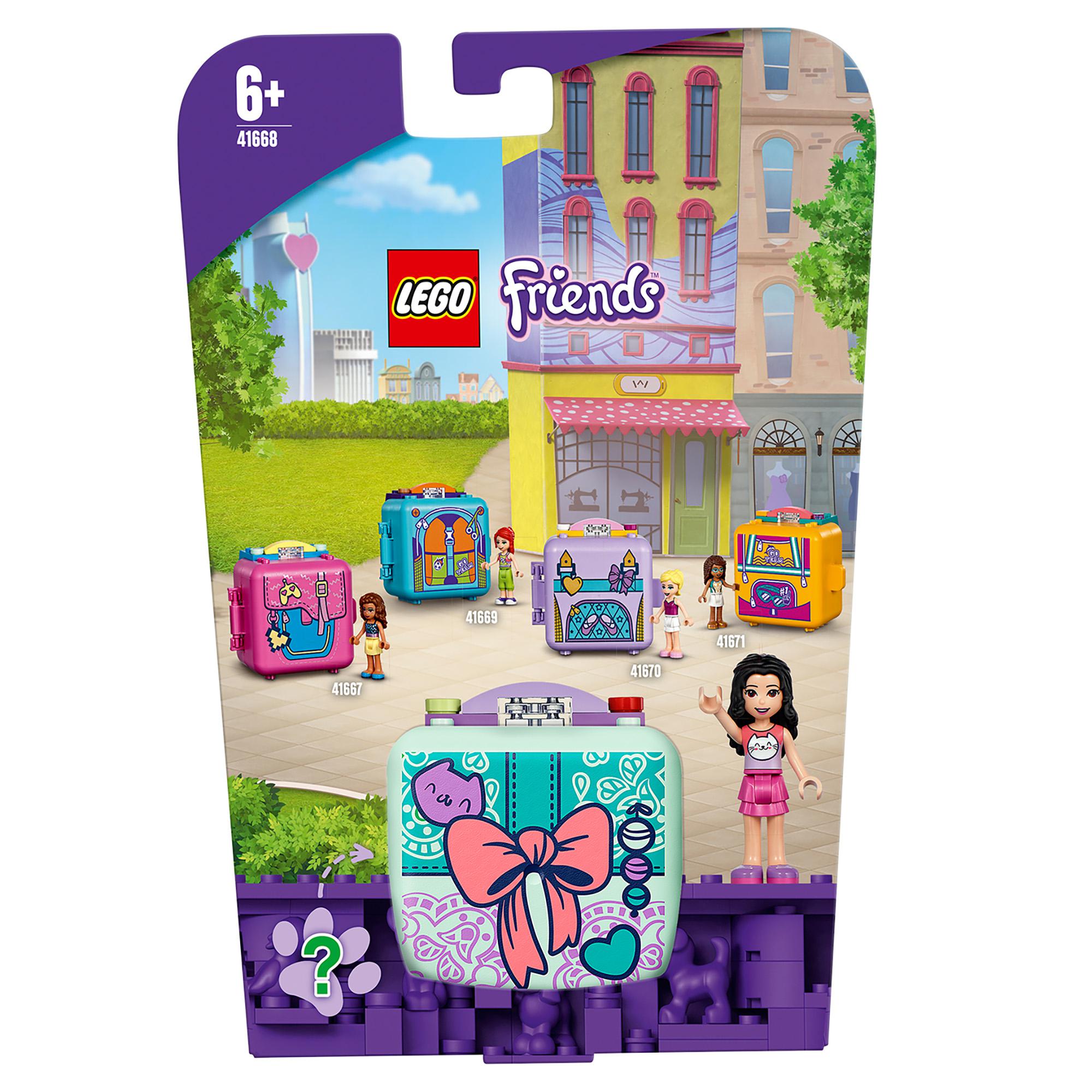 LEGO® Friends Emma's Fashion Cube Play Set 41668, featuring a portable toy for creative storytelling and sewing designs.