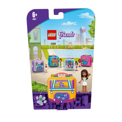 LEGO Friends Andrea's Swimming Cube Play Set 41671 with colorful packaging and characters for kids 6 and up.