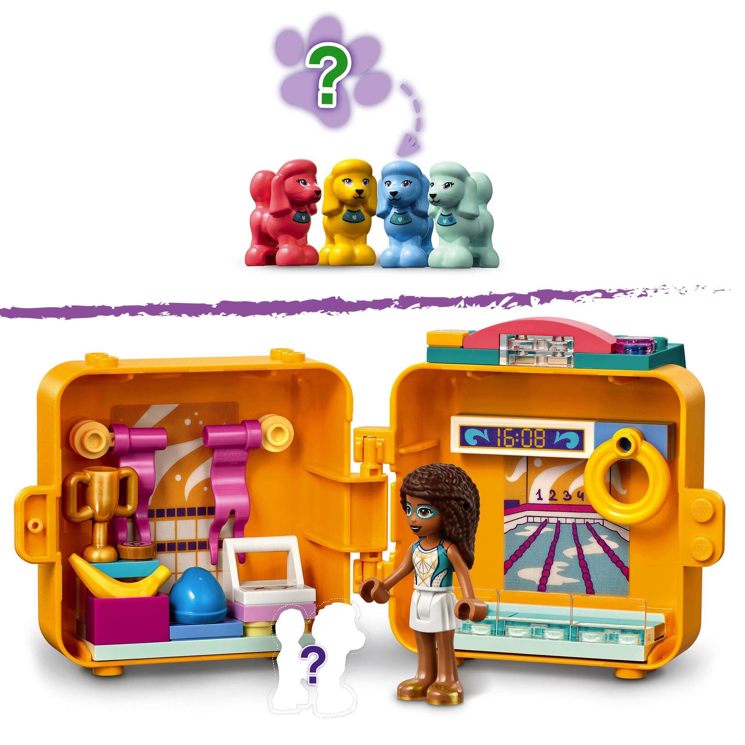 LEGO® Friends Andrea's Swimming Cube Play Set 41671 with accessories, pool scene, and Andrea mini-doll for imaginative play.