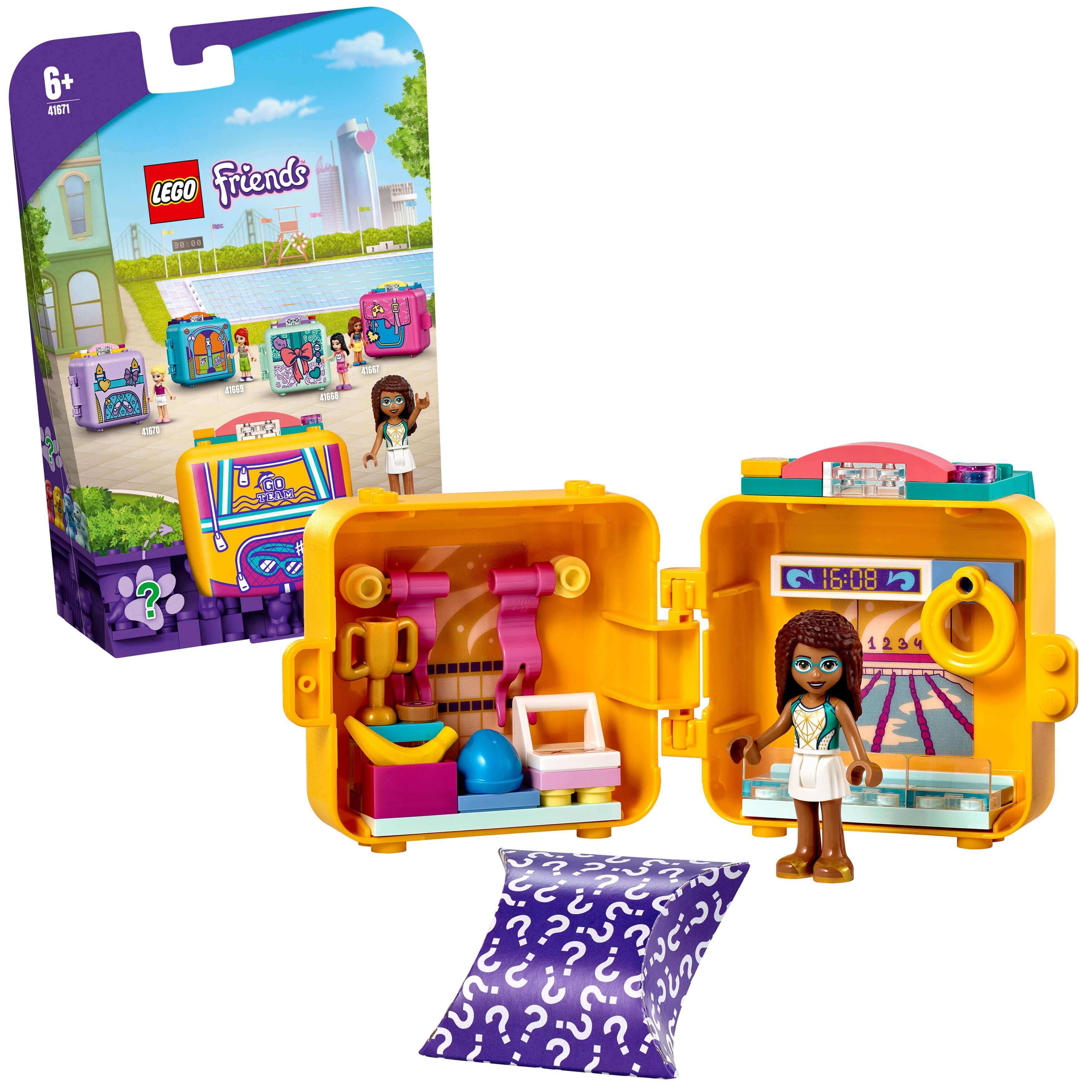 LEGO® Friends Andrea's Swimming Cube Play Set 41671, compact travel toy for young swimming fans.