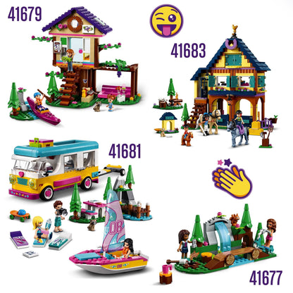 LEGO Friends Forest House Treehouse Set 41679 with other nature-themed playsets for kids' imaginative fun.
