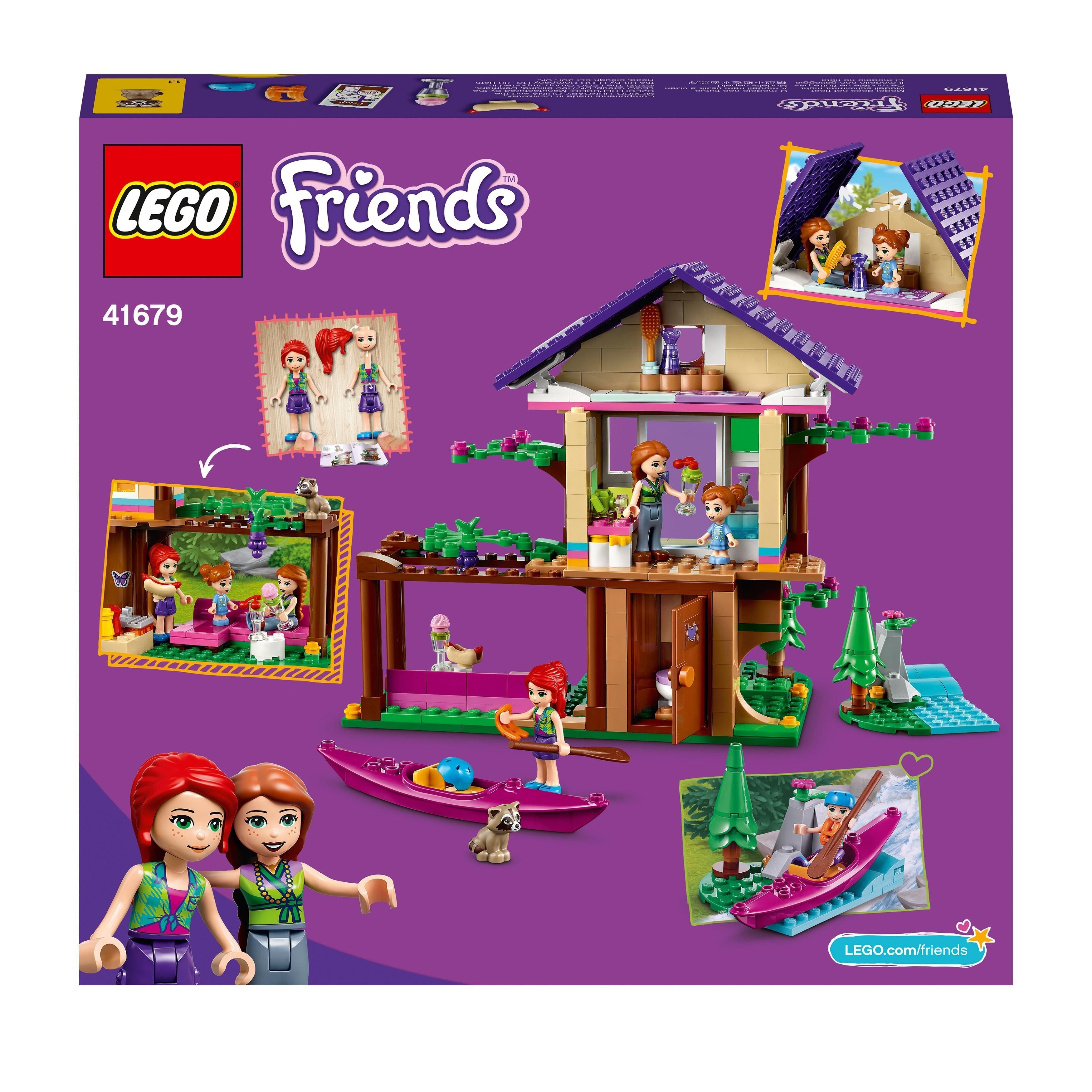 LEGO Friends Forest House Treehouse Set 41679, featuring nature play elements and mini-dolls for interactive fun.