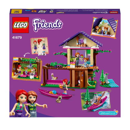 LEGO Friends Forest House Treehouse Set 41679, featuring nature play elements and mini-dolls for interactive fun.