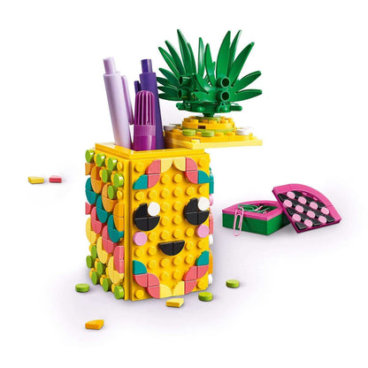 LEGO® DOTS Pineapple Pencil Holder set displaying colorful design, pens inside, promoting creativity and self-expression.