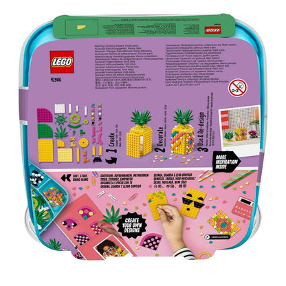 LEGO® DOTS Pineapple Pencil Holder Crafts Set 41906, showing colorful design tiles and creative project ideas.