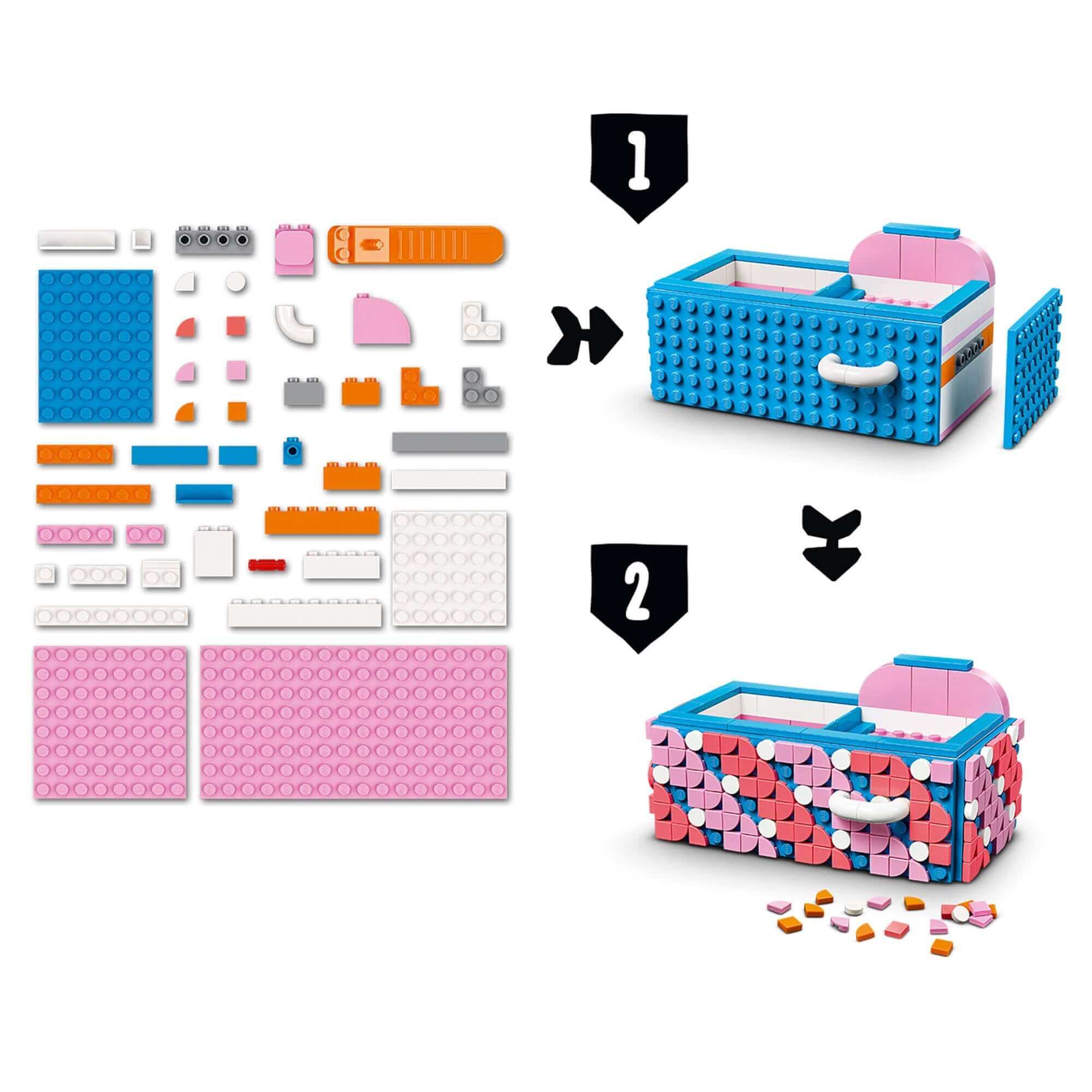 LEGO DOTS Desk Organiser Kit 41907 with colorful tiles for DIY crafts and desk organization.