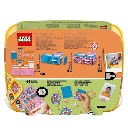 LEGO 41907 DOTS Desk Organiser Arts & Crafts Set with decor tiles, storage box and creative design options.