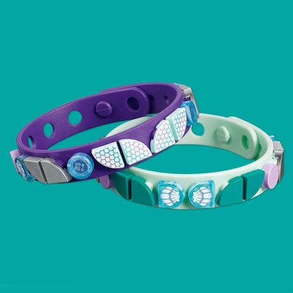 LEGO® DOTS Mermaid Vibes bracelets set with purple and teal designs featuring colorful tiles for creative fun.