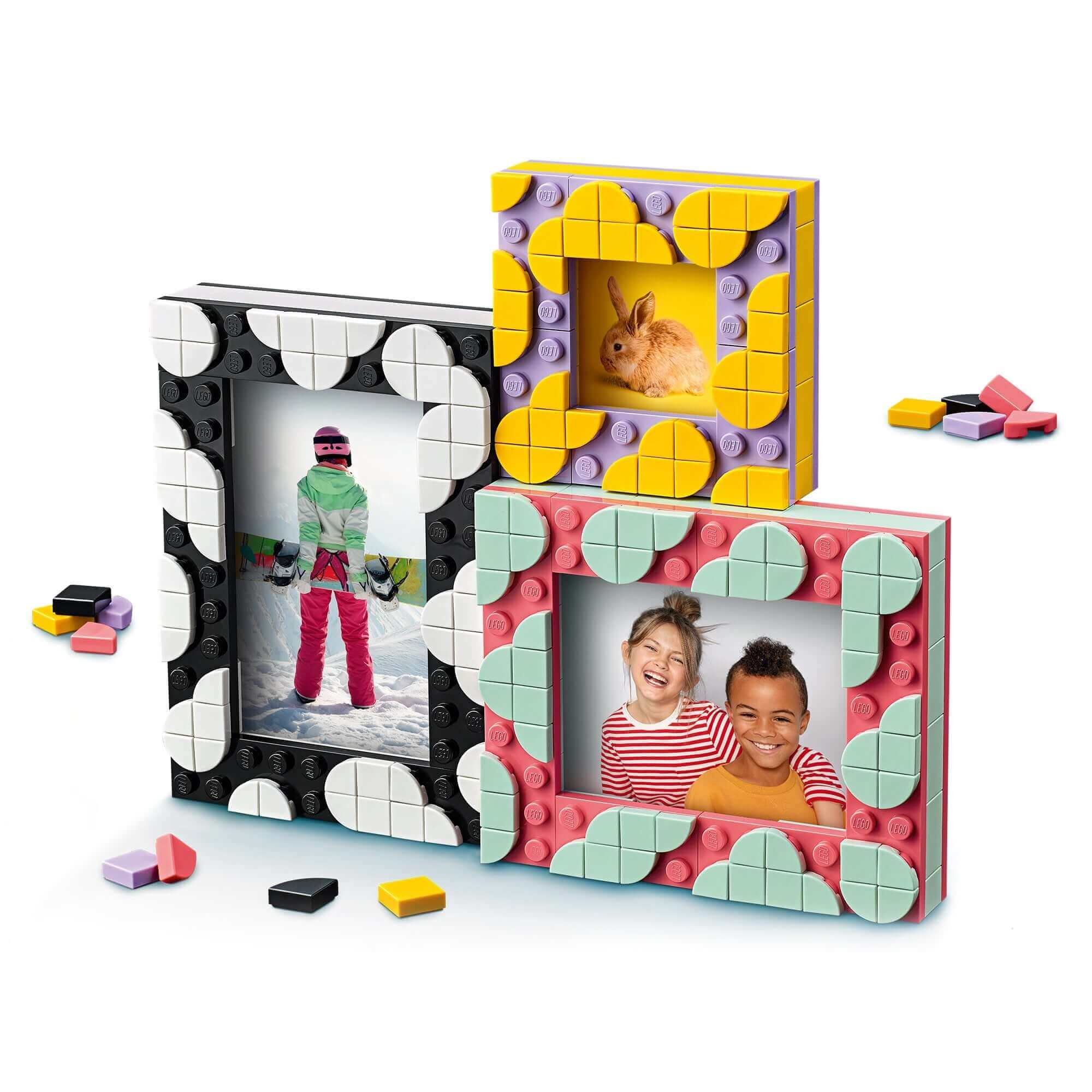 LEGO® DOTS Creative Picture Frames Set 41914 featuring colorful connectable photo frames and decorative tiles for kids' crafts.