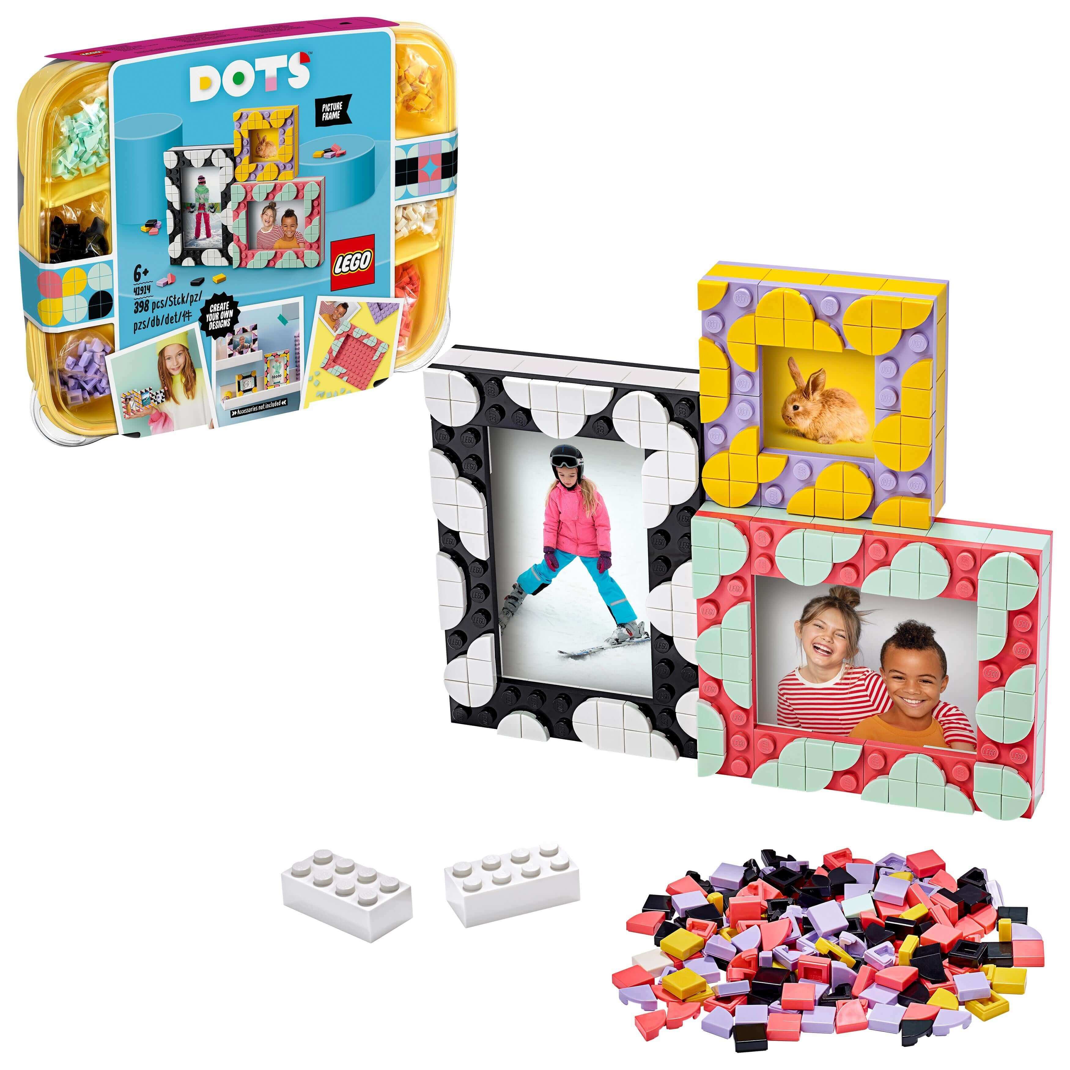 LEGO DOTS Creative Picture Frames Set 41914 with colorful frames and tiles for kids' crafting fun.