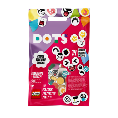LEGO® DOTS Extra DOTS Series 4 Tiles Crafts Set 41931 with 105 tiles and mystery designs for young crafters.