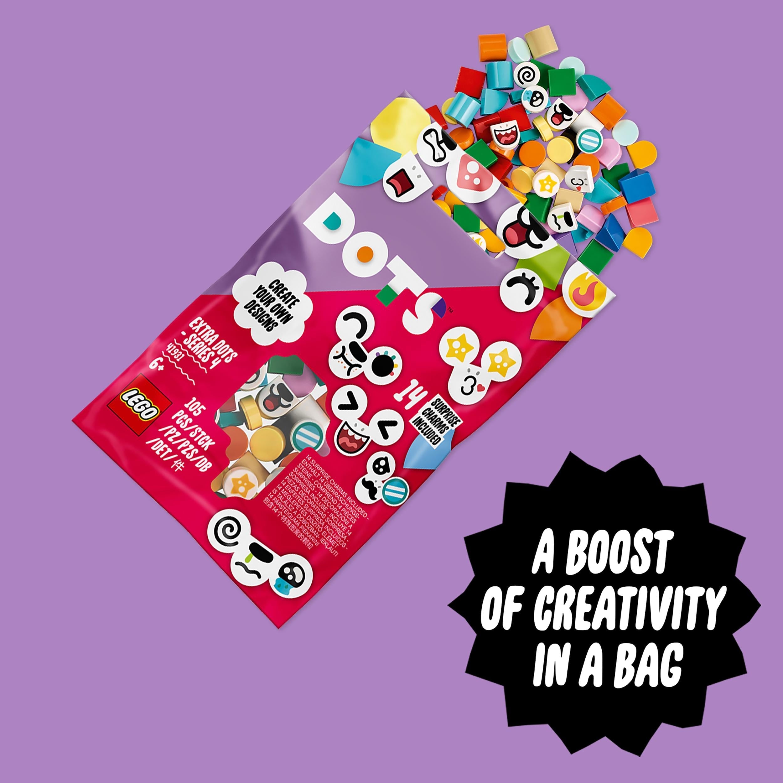 LEGO DOTS Extra DOTS Series 4 Tiles Crafts Set 41931 with colorful tiles and facial expressions for creative fun.