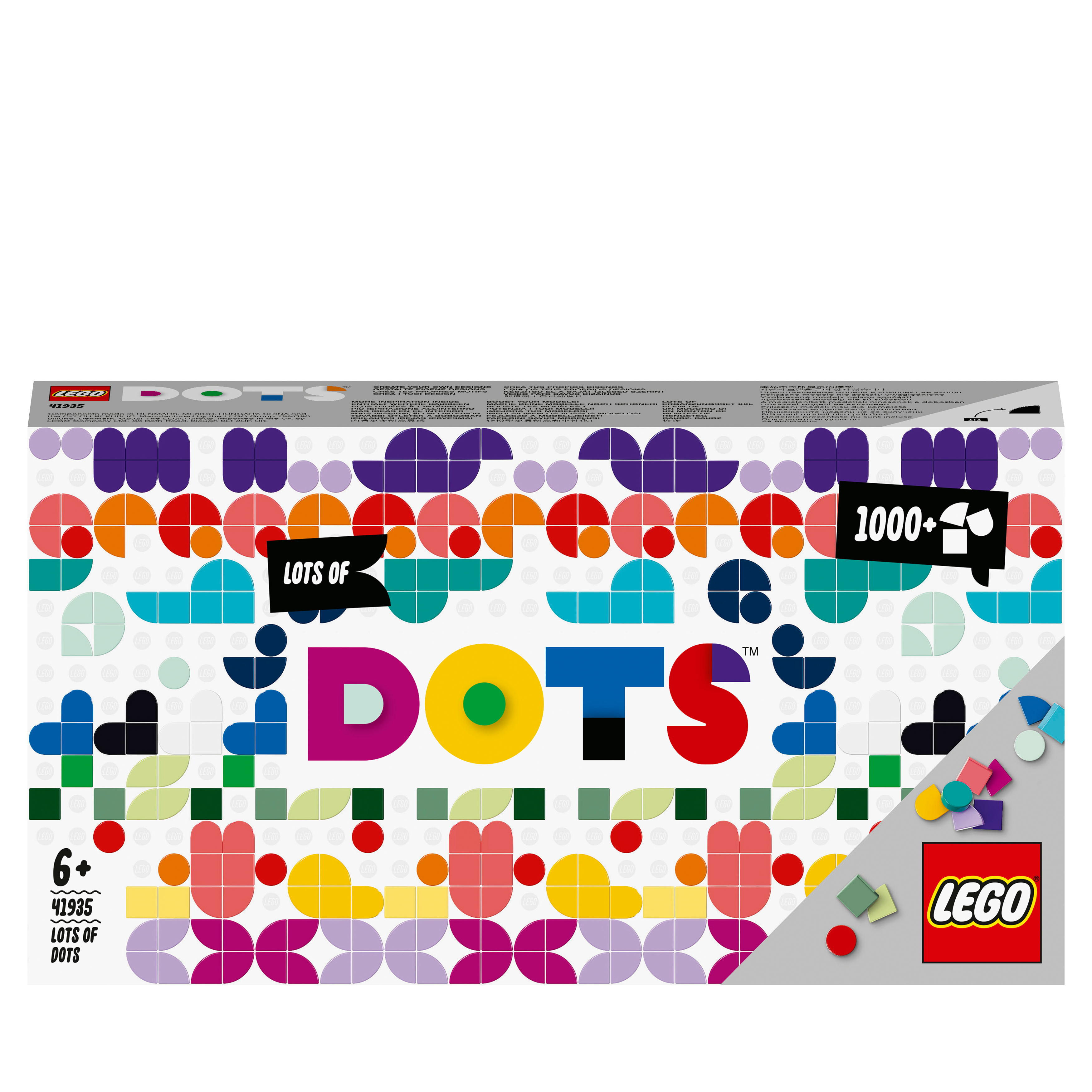 LEGO® DOTS Lots of DOTS Tiles Beads Craft Set 41935 box showcasing colorful tiles for creative designs.