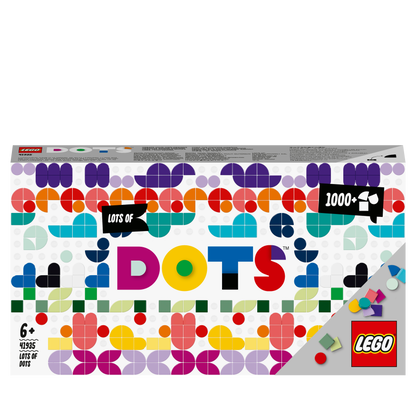 LEGO® DOTS Lots of DOTS Tiles Beads Craft Set 41935 box showcasing colorful tiles for creative designs.