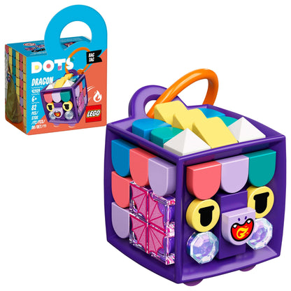 LEGO DOTS Bag Tag Dragon set 41939 featuring colorful customizable toy cube for arts and crafts enthusiasts.