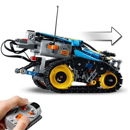 LEGO Technic Stunt Racer RC Car 42095 showcasing remote control and tank track design.