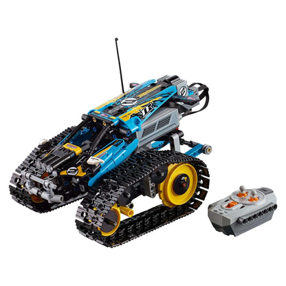 LEGO® Technic Stunt Racer RC Car Toy 42095 with remote control, featuring a vibrant blue and black design.