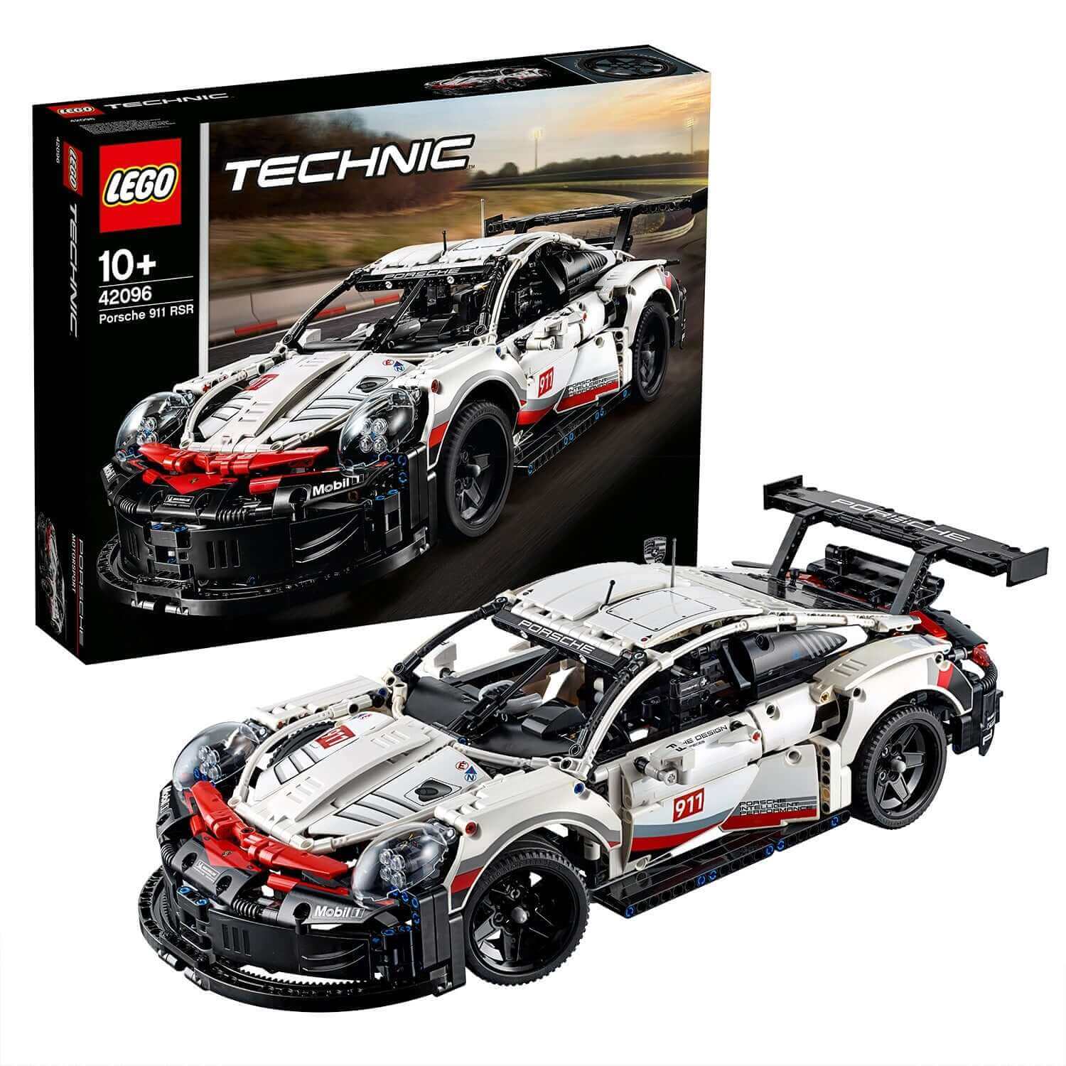 LEGO Technic Porsche 911 RSR Sports Car Set 42096 model with detailed features and packaging.