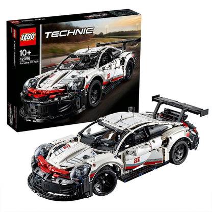 LEGO Technic Porsche 911 RSR Sports Car Set 42096 model with detailed features and packaging.