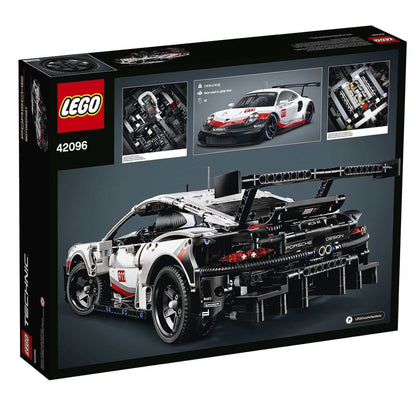 LEGO® Technic Porsche 911 RSR Set 42096 packaging showcasing realistic car details and features like suspension and engine.