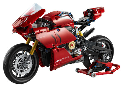 LEGO® Technic Ducati Panigale V4 R Model Set 42107 with detailed V4-cylinder engine and functional parts.