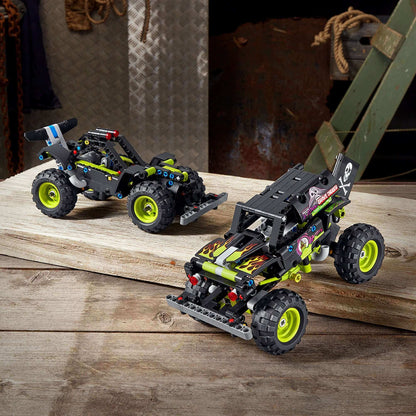 LEGO Technic Monster Jam Grave Digger 42118, featuring two models: a monster truck and an off-road buggy.