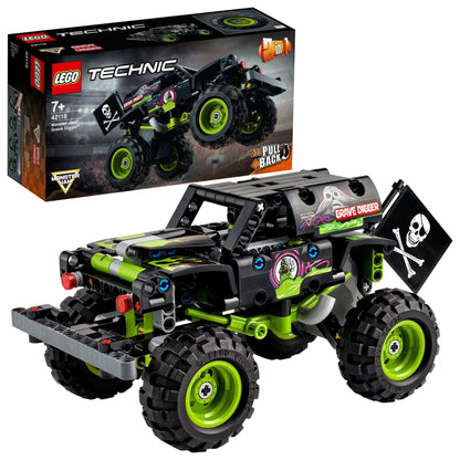 LEGO Technic Monster Jam Grave Digger 42118 toy featuring a black and green monster truck with removable parts.