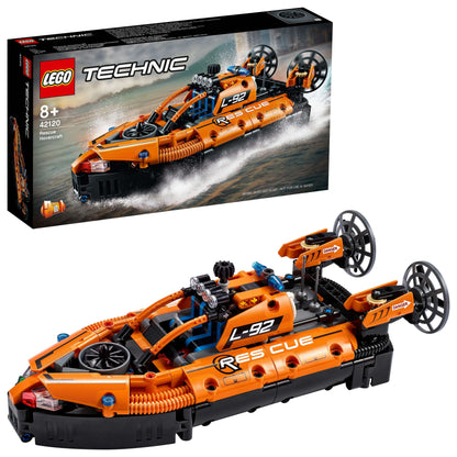 LEGO Technic Rescue Hovercraft Model Toy 42120 with authentic design and hovering feature, perfect for ages 8 and up.