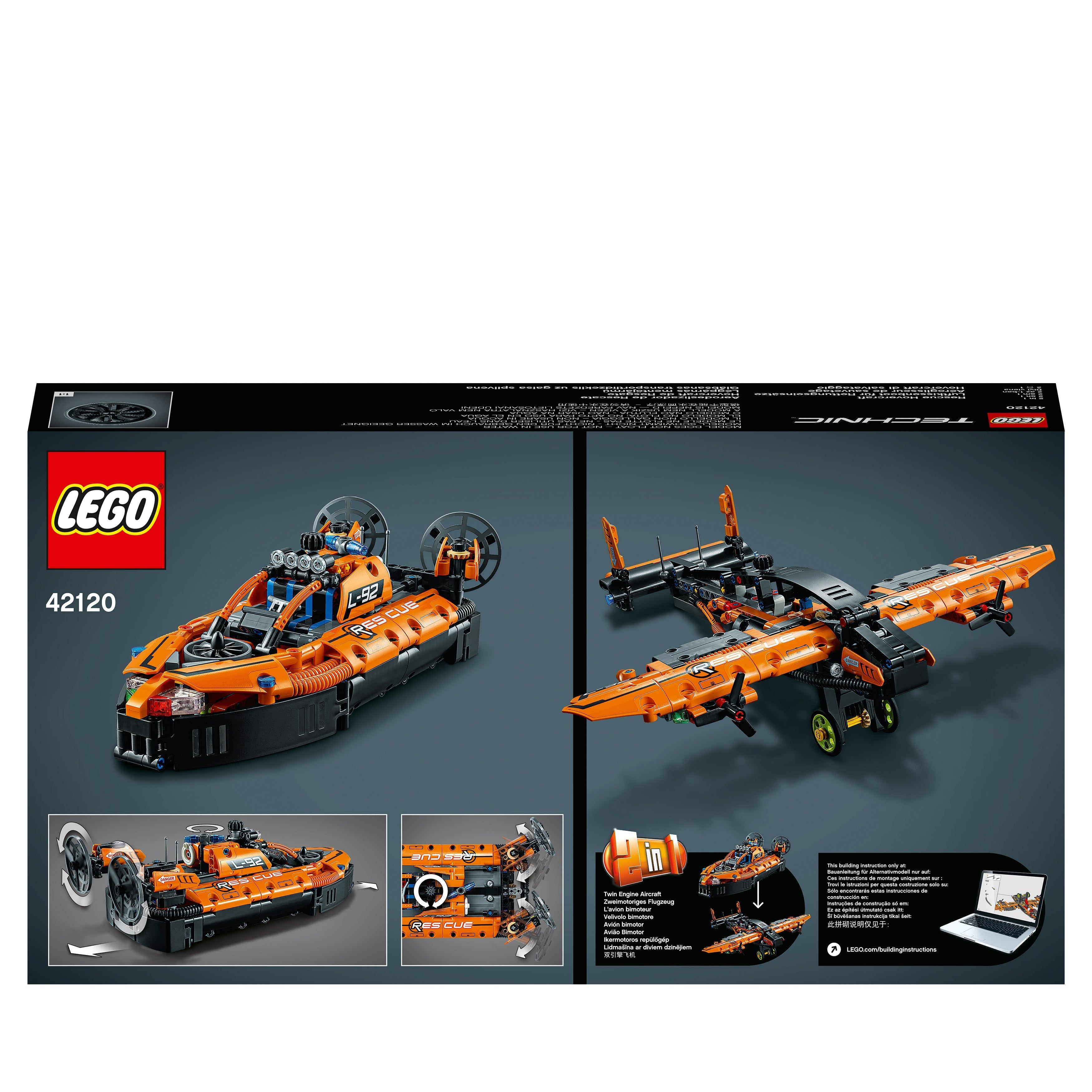 LEGO® Technic 42120 Rescue Hovercraft model toy featuring realistic details and 2-in-1 design for creative play.
