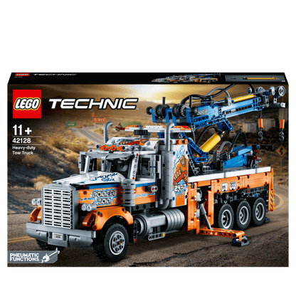 LEGO Technic Heavy-Duty Tow Truck 42128 with authentic design and realistic functions, perfect for creative building.