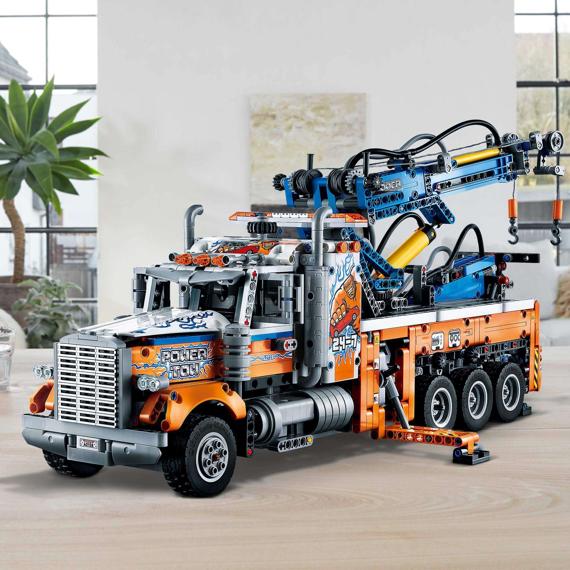 LEGO® Technic Heavy-Duty Tow Truck 42128, featuring realistic functions and authentic design details.
