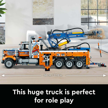 LEGO® Technic Heavy-Duty Tow Truck 42128 features realistic design and functions, ideal for creative role play.