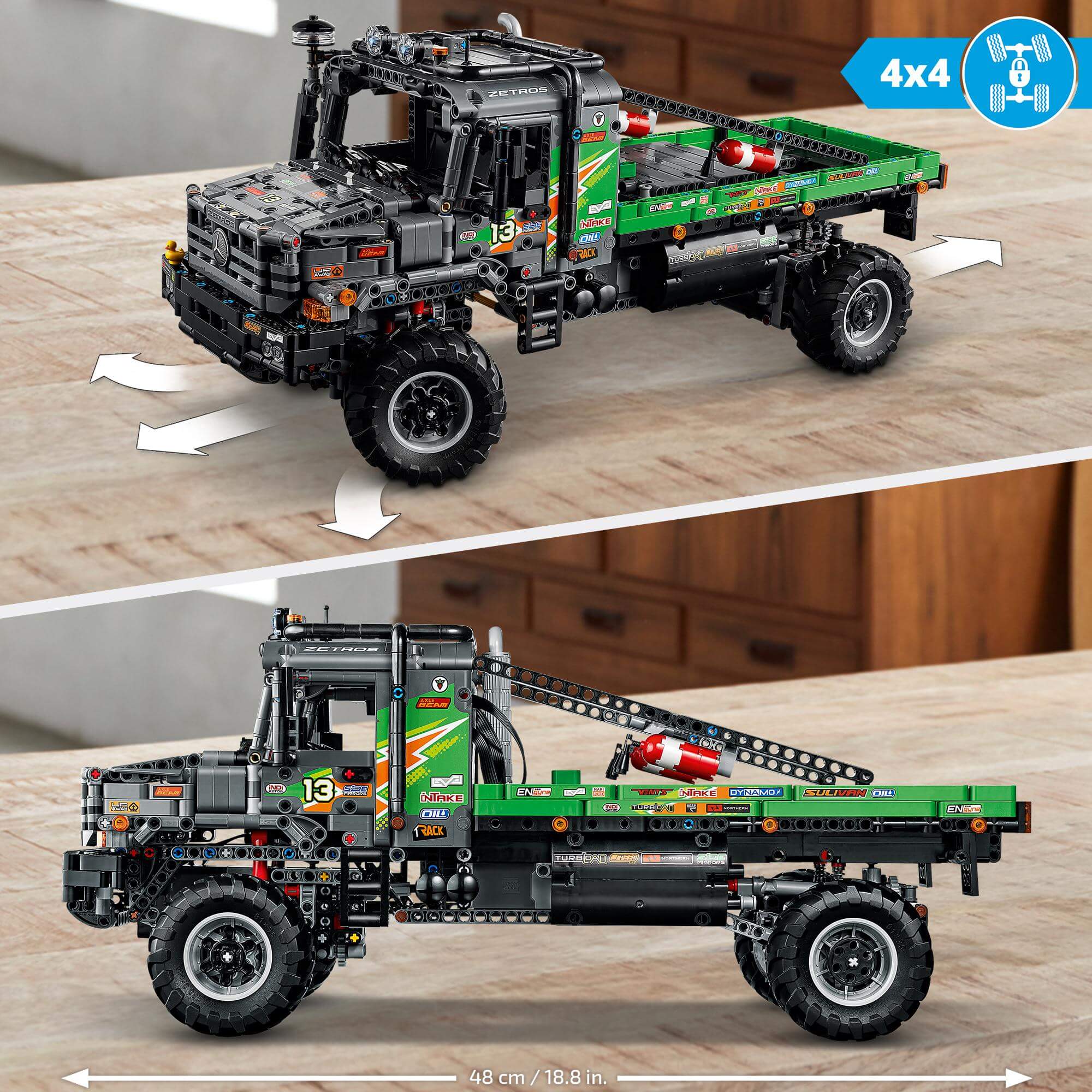 LEGO® Technic 4x4 Mercedes-Benz Zetros Truck Toy 42129, detailed model with moving parts and realistic design.