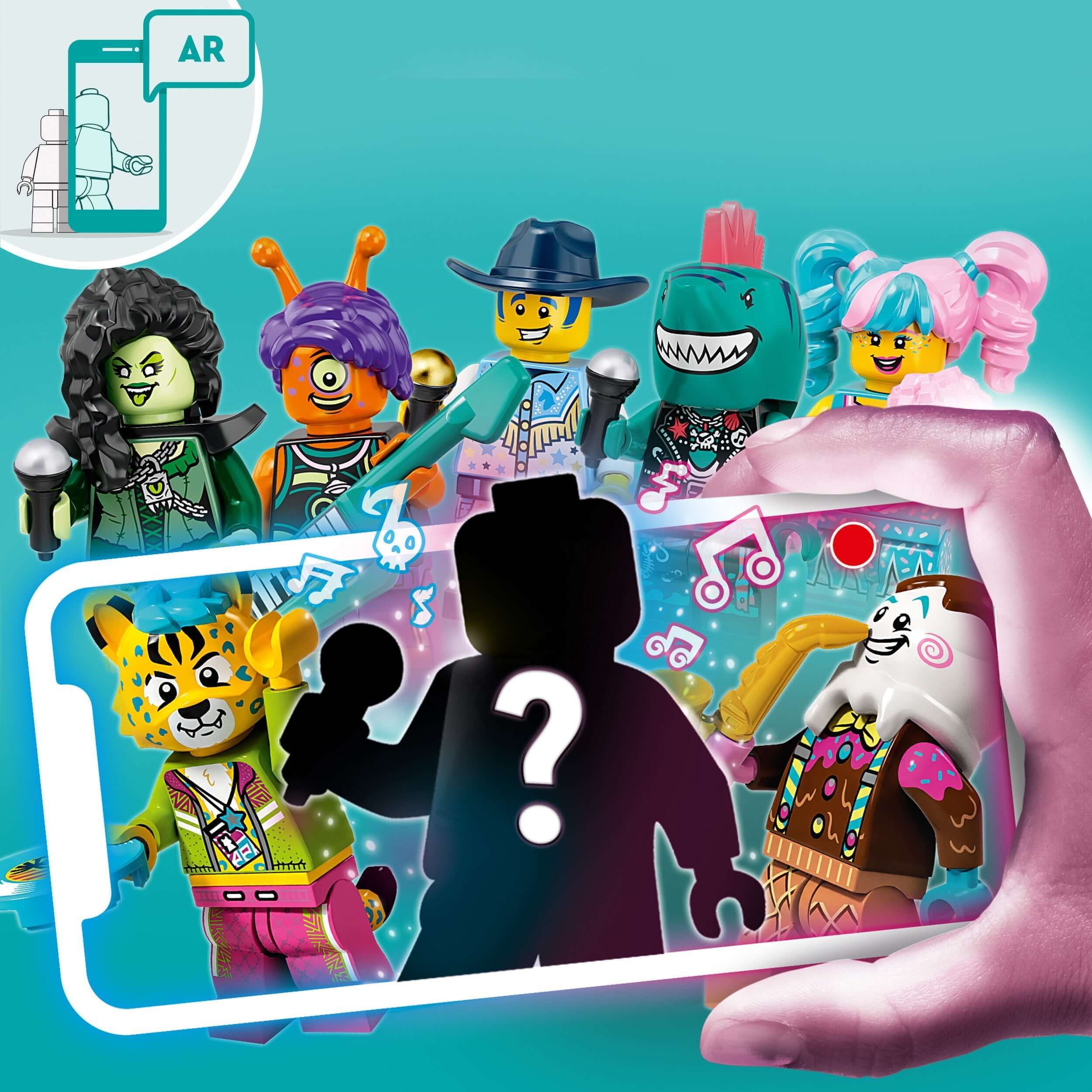 LEGO® VIDIYO Bandmates music minifigures in AR experience for creative video-making fun.