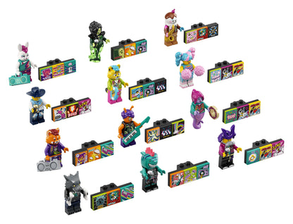 LEGO® VIDIYO Bandmates Minifigures set featuring various colorful characters and accessories for music video creation.