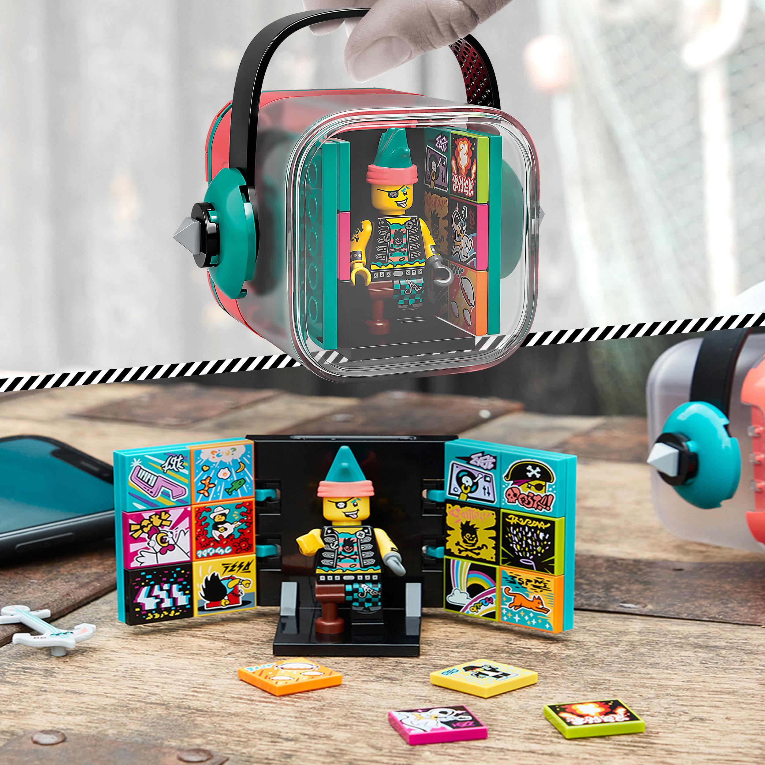 LEGO® VIDIYO Punk Pirate BeatBox set with mini figure, interactive elements, and music video accessories on a wooden table.