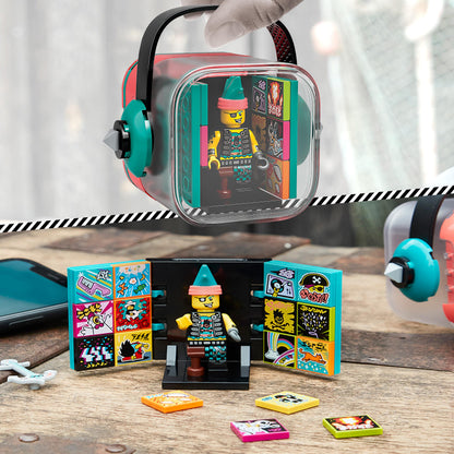 LEGO® VIDIYO Punk Pirate BeatBox set with mini figure, interactive elements, and music video accessories on a wooden table.