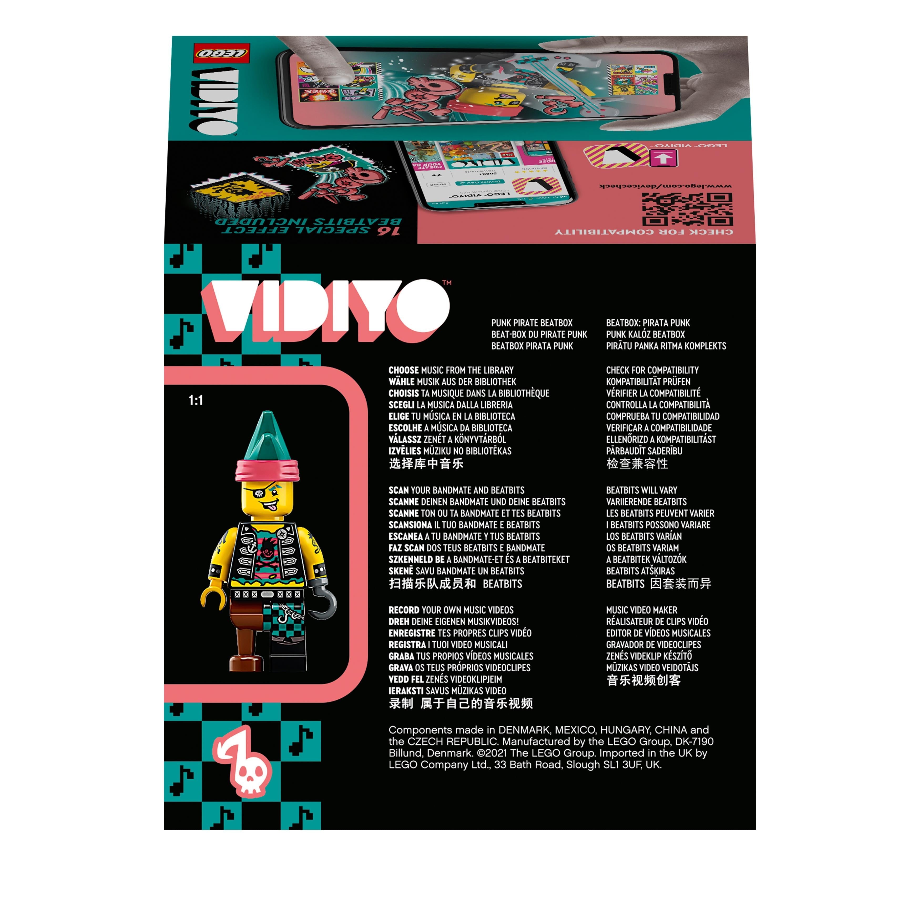 LEGO VIDIYO Punk Pirate BeatBox set showcasing packaging, app features, and creative music video elements.