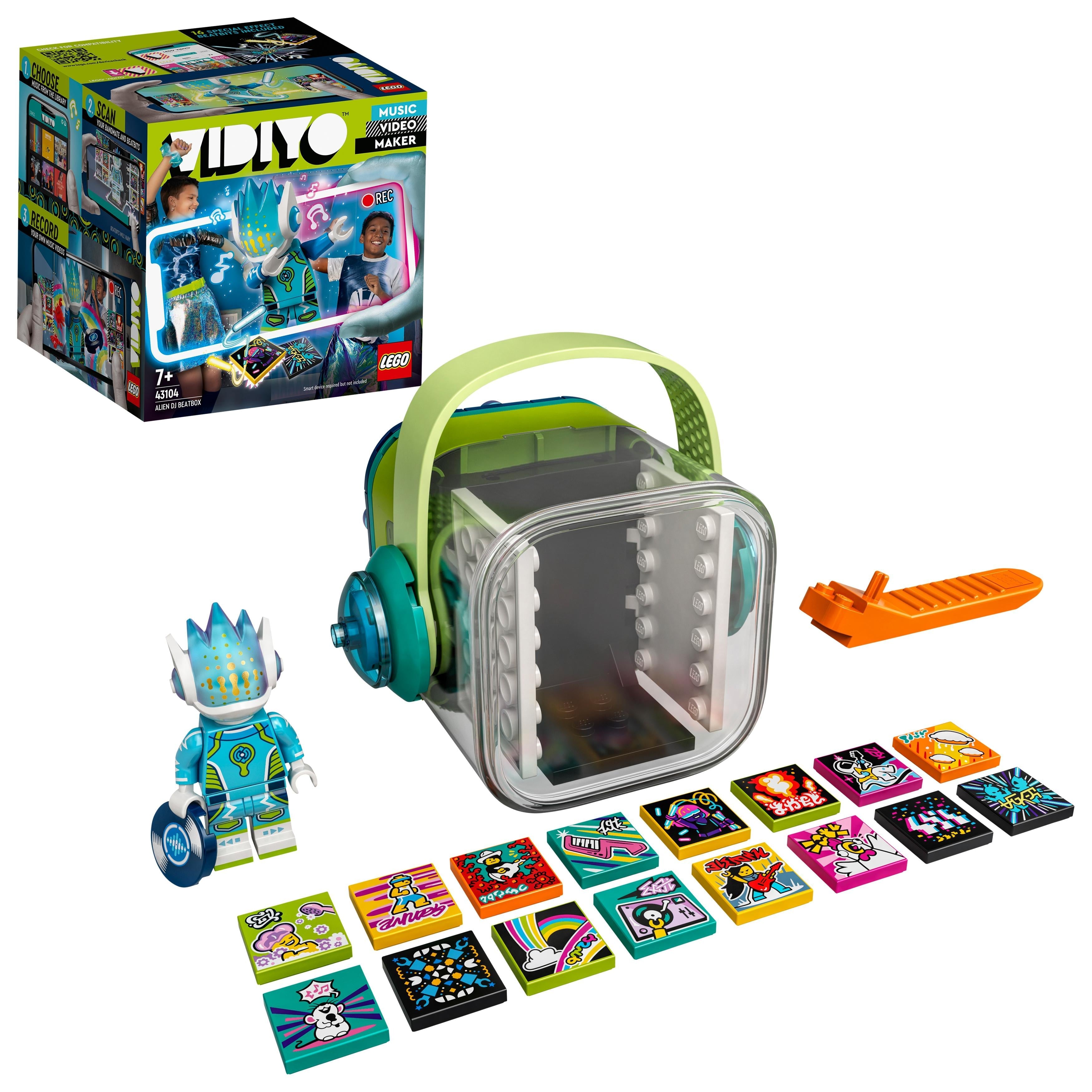 LEGO VIDIYO Alien DJ BeatBox music set with packaging, colorful music cards, and building figure for creative kids.
